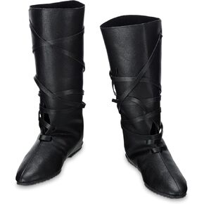 Blosssound Men's Medieval Halloween Boots Renaissance Cosplay Halloween Boots Black Faux Leather Lace Up Shoes