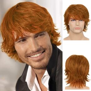 Mens Blonde Wig Short Layered Natural Fluffy Wig Synthetic Heat Resistant Halloween Cosplay Hair Wig