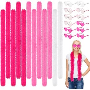 Panitay 5 Ft Feather Boas and Heart Sunglasses Set Artificial Fluffy Boas for Bachelorette Party Women Halloween