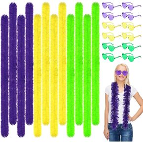 Panitay 24 Pcs 5 Ft Feather Boas and Heart Sunglasses Set Artificial Fluffy Boas for Bachelorette Party Women Halloween