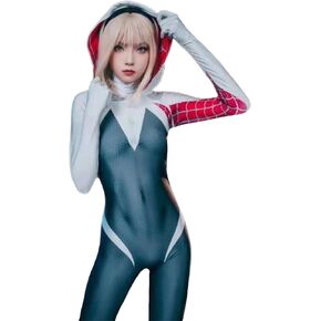Spider Costume White Cosplay Jumpsuit Bodysuit，3D Style Halloween Cosplay Costume