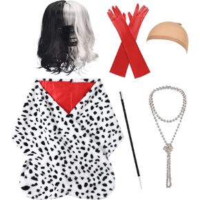 UIMLK Halloween Cosutme for Women 2024 Cruella Deville Cosplay Coat Shawl for Adult