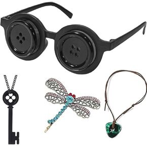 Coraline Costume Button Eye Glasses Coraline Accessories Necklaces Hair Clip Cosplay Costume for Halloween Women