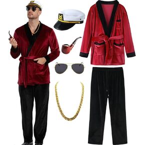 Halloween Costume for Men 2024, Adult Red Robe Jacket with Captain Hat Accessories