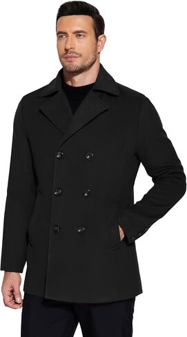 COOFANDY Men's Double Breasted Pea Coat Winter Overcoat Short Trench Coat Notched Collar in Saudi Arabia