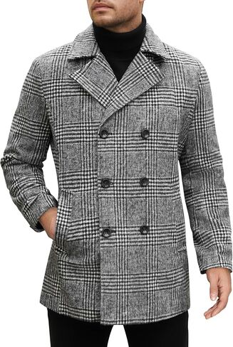 COOFANDY Men's Double Breasted Pea Coat Winter Overcoat Short Trench Coat Notched Collar in Saudi Arabia