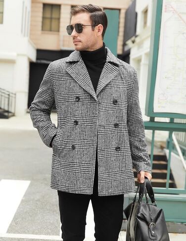 COOFANDY Men's Double Breasted Pea Coat Winter Overcoat Short Trench Coat Notched Collar in Saudi Arabia