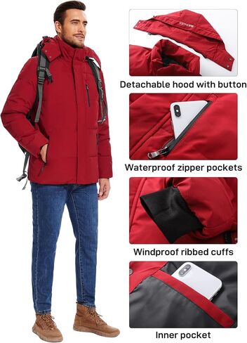Flygo Puffer Jacket Men Winter Coats Waterproof Down Jackets Thicken Insulated Hooded Quilted Parka Snow Jacket in Saudi Arabia