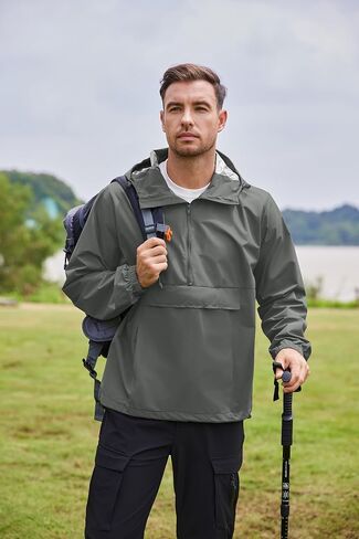 COOFANDY Men's Packable Waterproof Rain Jacket Lightweight Pullover Raincoat With Hood For Hiking Travel Running in Kuwait