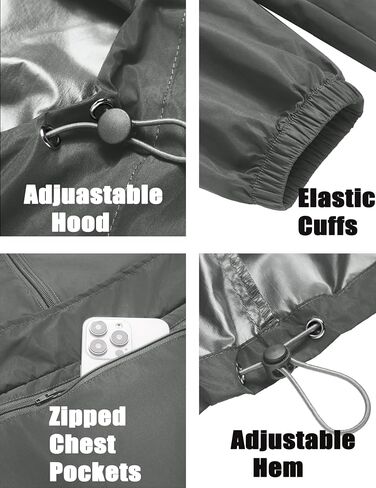 COOFANDY Men's Packable Waterproof Rain Jacket Lightweight Pullover Raincoat With Hood For Hiking Travel Running in Kuwait