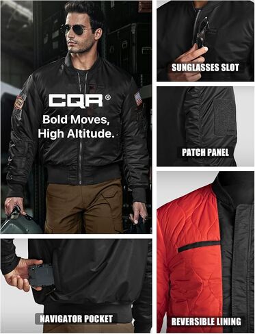 CQR Men's Casual Bomber Jacket, Outdoor Fall/Winter Zip-Up Windbreaker, Water Resistant Padded MA-1 Flight Jacket with Pocket in Saudi Arabia