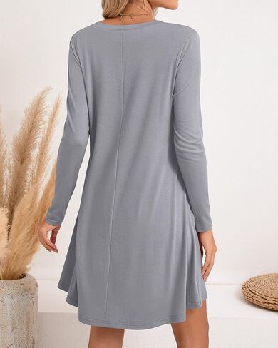 Huukeay 3 Pack Women's V Neck Long Sleeve T Shirt Dress 2024 Basics Plain Dresses Casual Loose Flowy Swing Dresses in Saudi Arabia