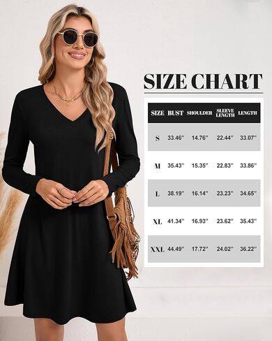 Huukeay 3 Pack Women's V Neck Long Sleeve T Shirt Dress 2024 Basics Plain Dresses Casual Loose Flowy Swing Dresses in Saudi Arabia