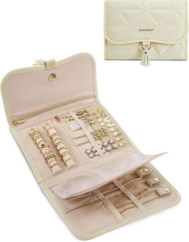BAGSMART Travel Jewelry Case Organizer, Roll Foldable Jewelry Case for Journey-Rings, Necklaces, Earrings, Bracelets, Brooches, Portable Travel Essentials, Pink in Saudi Arabia