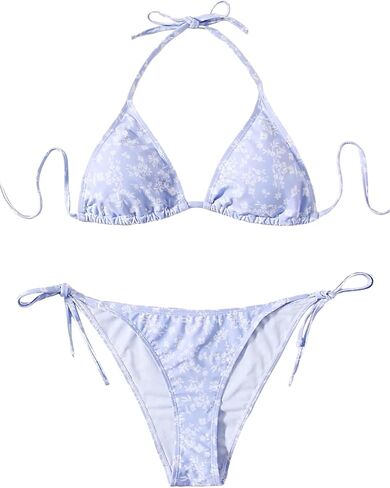 WDIRARA Women's 2 Piece Floral Print Tie Back Halter Swimwear Set Triangle Bra & Tie Side Bikini Swimsuit Set in Saudi Arabia