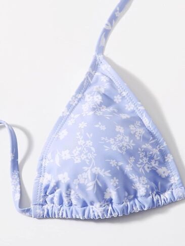 WDIRARA Women's 2 Piece Floral Print Tie Back Halter Swimwear Set Triangle Bra & Tie Side Bikini Swimsuit Set in Saudi Arabia