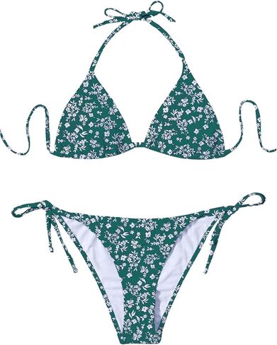 WDIRARA Women's 2 Piece Floral Print Tie Back Halter Swimwear Set Triangle Bra & Tie Side Bikini Swimsuit Set in Saudi Arabia
