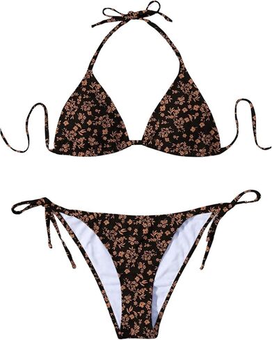 WDIRARA Women's 2 Piece Floral Print Tie Back Halter Swimwear Set Triangle Bra & Tie Side Bikini Swimsuit Set in Saudi Arabia