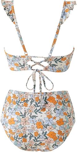 RXRXCOCO Women High Waisted Bikini Sets Ruffle Tummy Control Two Piece Swimsuit V Neck Bathing Suit in Kuwait