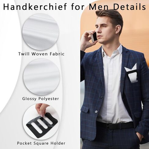 Handkerchiefs for Men, Mens Handkerchiefs with Pocket Square Holder for Suit Tuxedo Wedding Party Prom Business in Saudi Arabia