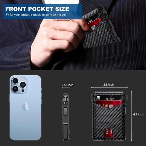 Wallet for Men, Mens Minimalist Wallet 9-13 Cards, Slim Compact Wallet with Money Clip & ID Window, RFID Blocking Smart Pop Up Card Wallet, Metal Aluminum Credit Card Holder Bifold Wallet in Saudi Arabia