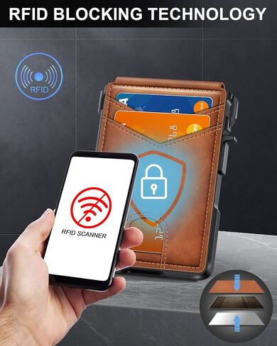 Wallet for Men, Mens Minimalist Wallet 9-13 Cards, Slim Compact Wallet with Money Clip & ID Window, RFID Blocking Smart Pop Up Card Wallet, Metal Aluminum Credit Card Holder Bifold Wallet in Saudi Arabia