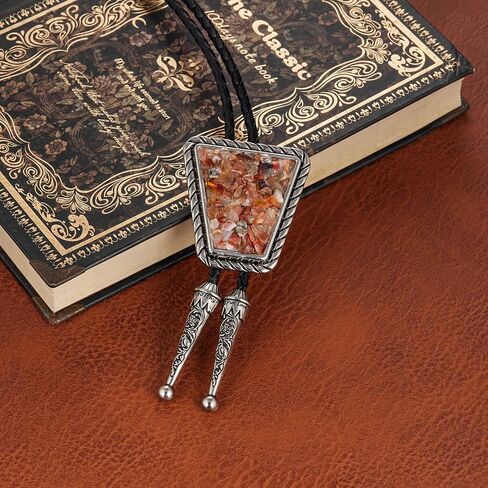 YOQUCOL Vintage Crushed CrystalStone Bolo Tie Native American Genunie Leather Bolo Ties For Men Women in Kuwait