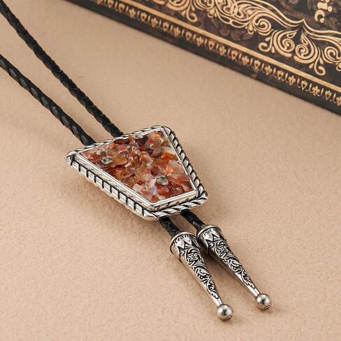 YOQUCOL Vintage Crushed CrystalStone Bolo Tie Native American Genunie Leather Bolo Ties For Men Women in Kuwait