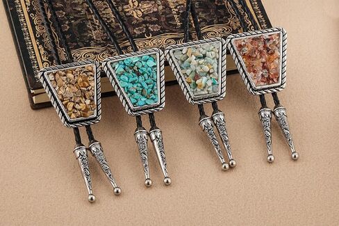 YOQUCOL Vintage Crushed CrystalStone Bolo Tie Native American Genunie Leather Bolo Ties For Men Women in Kuwait