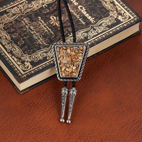 YOQUCOL Vintage Crushed CrystalStone Bolo Tie Native American Genunie Leather Bolo Ties For Men Women in Kuwait