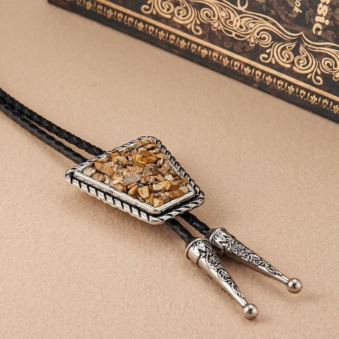 YOQUCOL Vintage Crushed CrystalStone Bolo Tie Native American Genunie Leather Bolo Ties For Men Women in Kuwait