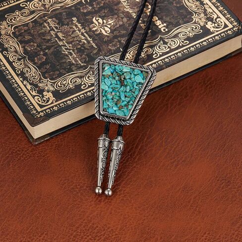 YOQUCOL Vintage Crushed CrystalStone Bolo Tie Native American Genunie Leather Bolo Ties For Men Women in Kuwait