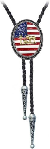 BRBAM Vintage Style American Flag Bolo Tie US National Flag and Gold Plated Animal Pendant Leather Necktie for Men in Saudi Arabia