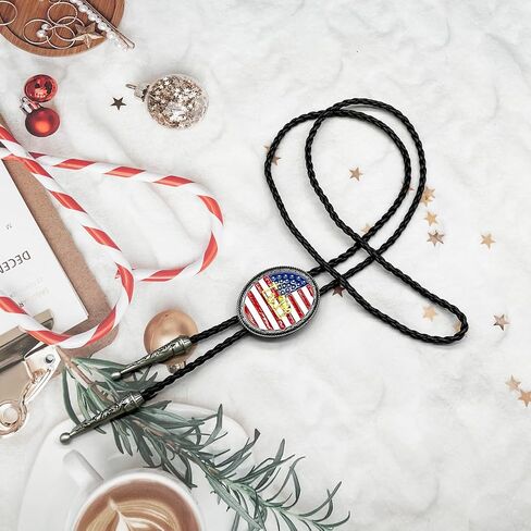 BRBAM Vintage Style American Flag Bolo Tie US National Flag and Gold Plated Animal Pendant Leather Necktie for Men in Saudi Arabia