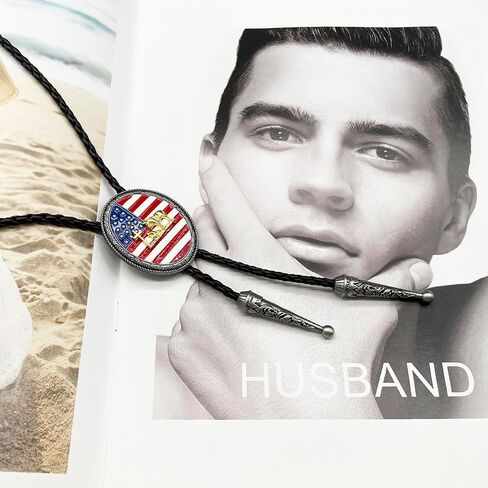 BRBAM Vintage Style American Flag Bolo Tie US National Flag and Gold Plated Animal Pendant Leather Necktie for Men in Saudi Arabia