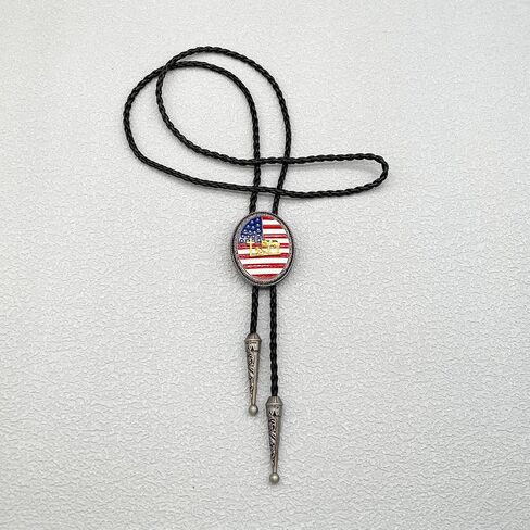 BRBAM Vintage Style American Flag Bolo Tie US National Flag and Gold Plated Animal Pendant Leather Necktie for Men in Saudi Arabia