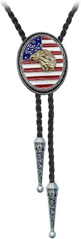 BRBAM Vintage Style American Flag Bolo Tie US National Flag and Gold Plated Animal Pendant Leather Necktie for Men in Saudi Arabia