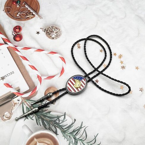 BRBAM Vintage Style American Flag Bolo Tie US National Flag and Gold Plated Animal Pendant Leather Necktie for Men in Saudi Arabia