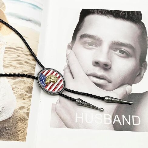 BRBAM Vintage Style American Flag Bolo Tie US National Flag and Gold Plated Animal Pendant Leather Necktie for Men in Saudi Arabia