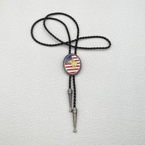 BRBAM Vintage Style American Flag Bolo Tie US National Flag and Gold Plated Animal Pendant Leather Necktie for Men in Saudi Arabia