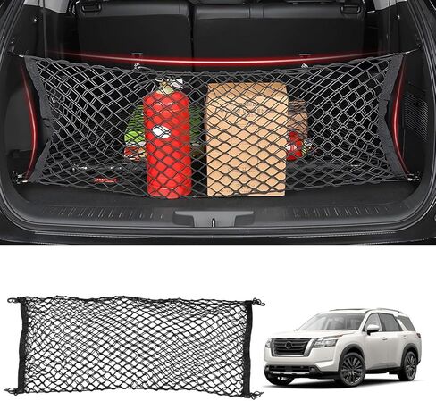 شبكة شحن على شكل ظرف Karltys لسيارة GMC Yukon/Chevy Tahoe/Suburban 2015-2024 2025، منظم شحن شبكي خلفي مرن للغاية من Yukon، شبكة تخزين شبكية من النايلون بطبقة مزدوجة قابلة للتعديل in Kuwait