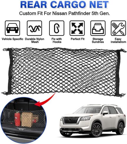شبكة شحن على شكل ظرف Karltys لسيارة GMC Yukon/Chevy Tahoe/Suburban 2015-2024 2025، منظم شحن شبكي خلفي مرن للغاية من Yukon، شبكة تخزين شبكية من النايلون بطبقة مزدوجة قابلة للتعديل in Kuwait