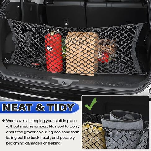 شبكة شحن على شكل ظرف Karltys لسيارة GMC Yukon/Chevy Tahoe/Suburban 2015-2024 2025، منظم شحن شبكي خلفي مرن للغاية من Yukon، شبكة تخزين شبكية من النايلون بطبقة مزدوجة قابلة للتعديل in Kuwait