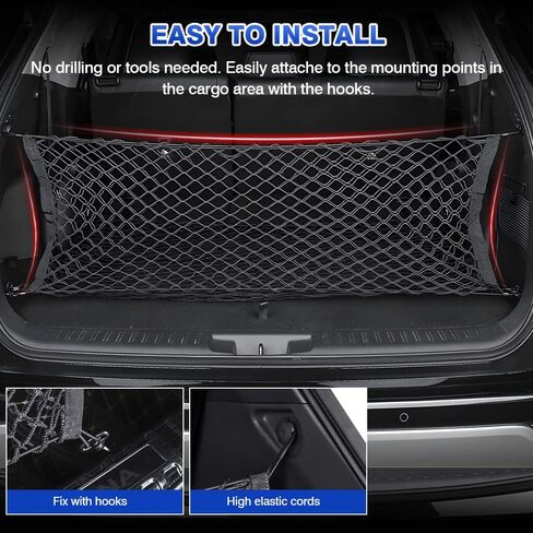 شبكة شحن على شكل ظرف Karltys لسيارة GMC Yukon/Chevy Tahoe/Suburban 2015-2024 2025، منظم شحن شبكي خلفي مرن للغاية من Yukon، شبكة تخزين شبكية من النايلون بطبقة مزدوجة قابلة للتعديل in Kuwait