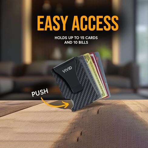 VIVID Minimalist Carbon Fiber Wallet for Men - Slim, Modern, RFID Blocking, Scratch Resistant, Credit Card Holder, Easy Access Cards, Money Clip, Mens Wallet in Saudi Arabia