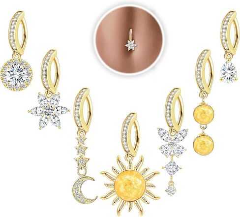 7Pcs 14G Clicker Belly Button Rings Dangle Belly Rings for Women Surgical Steel Hoop Belly Button Ring Butterfly Moon CZ Opal Flower Belly Button Piercing Jewelry in Saudi Arabia