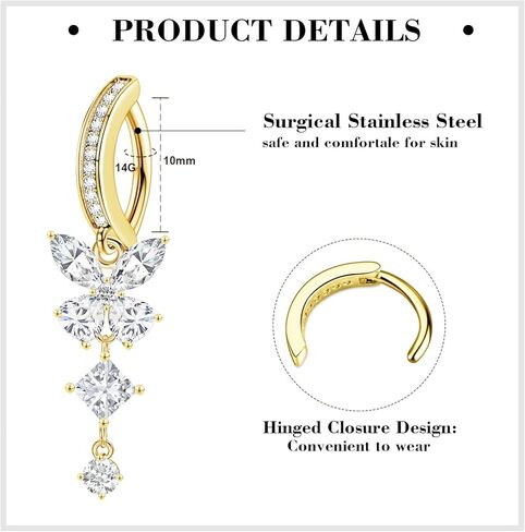 7Pcs 14G Clicker Belly Button Rings Dangle Belly Rings for Women Surgical Steel Hoop Belly Button Ring Butterfly Moon CZ Opal Flower Belly Button Piercing Jewelry in Saudi Arabia