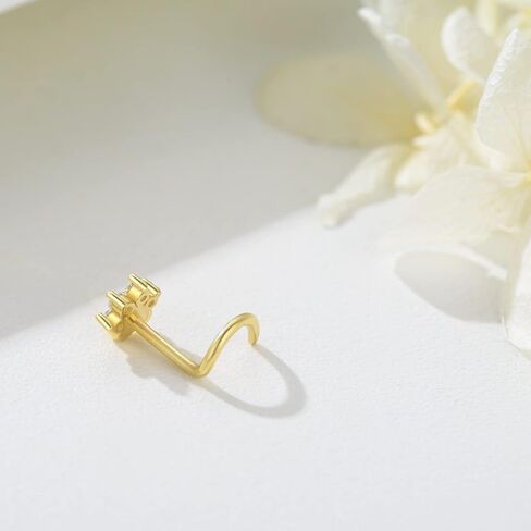 14K Solid Gold Nose Studs Rings 20g Moissanite Corkscrew L Shaped Nose Rings, 20 Gauge Nose Ring Piercing for Women Wen Gifts in Saudi Arabia