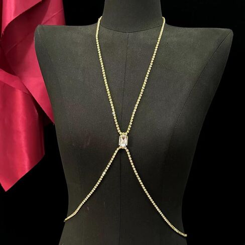 Gold Sexy Body Chains for Women, Big Rhinestone Personality Crossover Body Jewelry for Women in Saudi Arabia