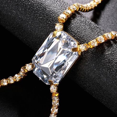 Gold Sexy Body Chains for Women, Big Rhinestone Personality Crossover Body Jewelry for Women in Saudi Arabia